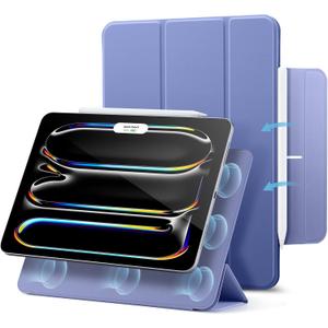 ESR for iPad Pro 11 Inch Case M4 2024(5th Gen), Strong Magnetic Attachment, Slim Trifold Stand Case, Supports Pencil Pro and Pencil(USB-C), Tough Protection, Auto Sleep/Wake, Rebound Series, Purple