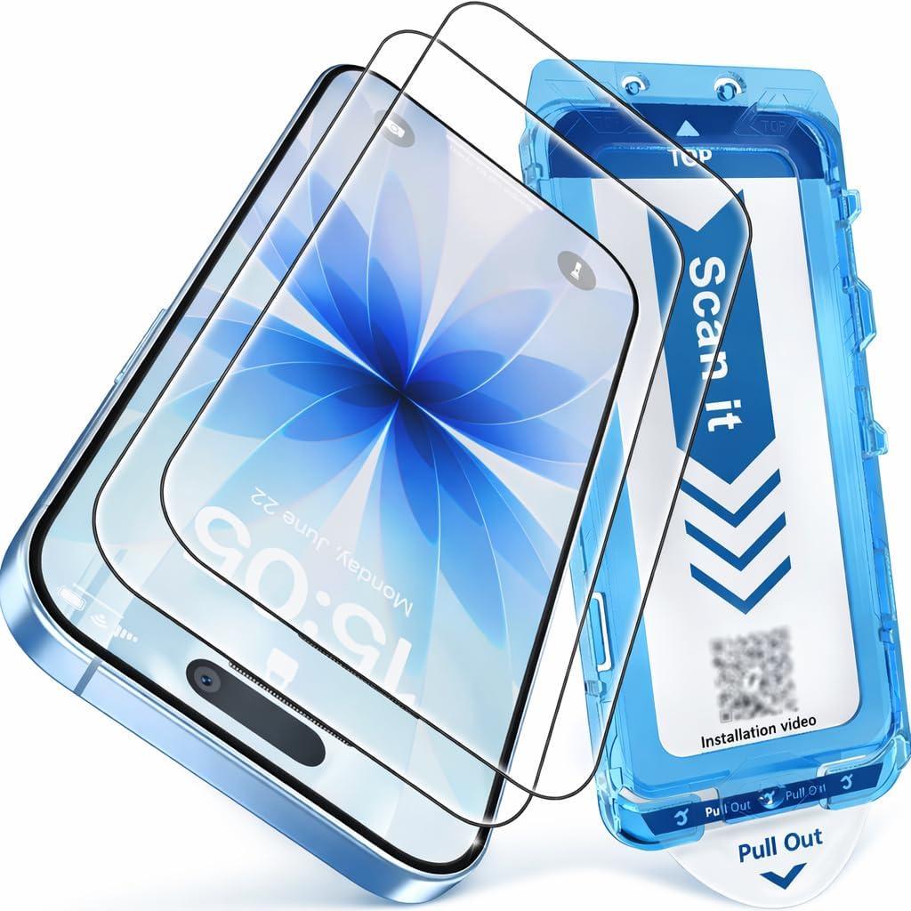 JZG 2 Pack Screen Protector for iPhone 17 [6.3 Inch], Tempered Glass with Auto-Alignment Dust-Free Install Tray, 9H Hardness, Case Friendly, HD Clear Anti-Scratch Film - Easy 1-Pull Installation (Transparent)