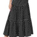 Yulaviniee Women's Boho Maxi Skirt with Pockets High Waisted Layered Tiered Casual A-Line Long Flowy Skirts Black Polka Dot Medium