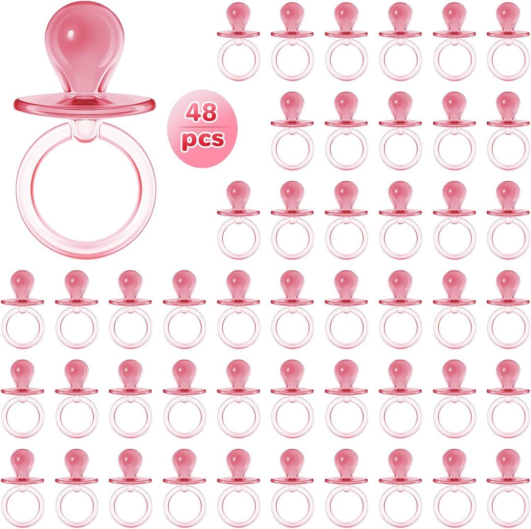 Jetec 48 Pieces 2.5 Inch Acrylic Baby Pacifiers Gender Reveal Party Decorations for DIY Baby Shower Birthday Party Favors(Pink)