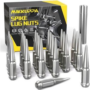 MIKKUPPA M14x1.5 Spike Lug Nuts, 24PCS Chrome Wheel Spiked Lug Nuts, Cone/Conical Bulge Seat, Silver Closed End Nuts with 1 Socket Key for Chevy Silverado Ford F-150 GMC Sierra Aftermarket Wheel
