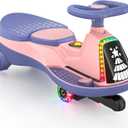 ANPABO 12V Electric Wiggle Car-2x75W Motor, 2.8-4.1 Mph, Music & Bluetooth, LED Lights, Soft Start, Flashing Wheels, Anti-Rollover, for Kids, 170 Lbs, Indoor/Outdoor (Pink)