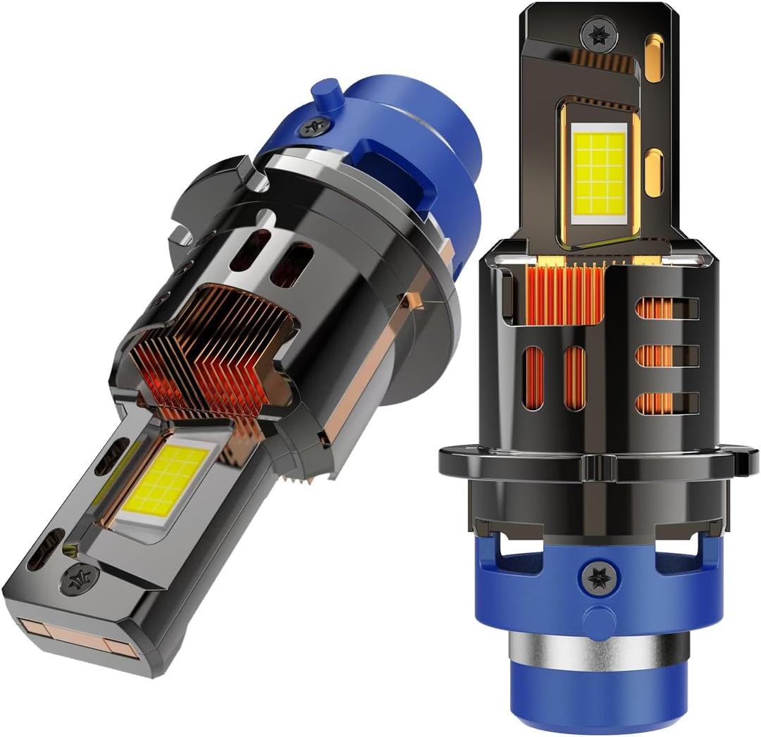 D4S D4R D4C LED Bulbs, 110W 30000Lm Super Bright 6500K Cool White, Built-in 2 Thermally Conductive Copper Tubes and Copper Cooling Fins and Fan, Plug and Play, Fog Lamp, 2pcs