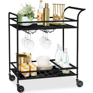 Best Choice Products Rolling Bar Cart, Mobile Home Bar Serving Cart, Serving Station w/ 2 Tier Shelves, Rack, Lockable Wheels - Black