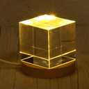 PATIKIL Wooden LED Light Base Stand, 2 Packs Round Wooden 4.72" Dia 3-Colored Light Dimmable Display Pedestals for Crystal Glass Art Decorations, Wood Color