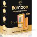 9 IN 1 Bamboo Foil and Plastic Wrap Organizer for Kitchen Drawer, Plastic Bag Organizer Organization and Storage, Food Storage Bag Organizer with Labels for Quart Gallon Snack Sandwich