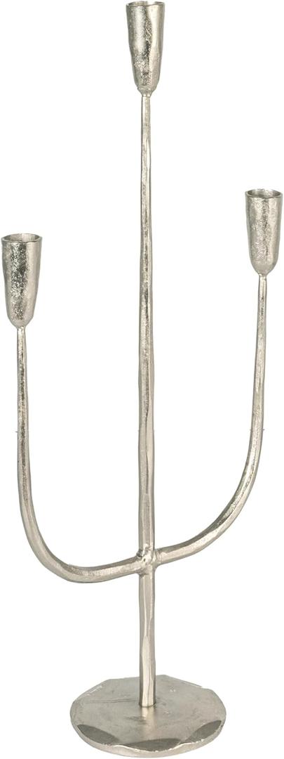 Creative Co-Op Tall Artisanal Metal Candelabra, Silver