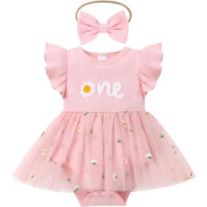 IBTOM CASTLE First Birthday Outfit Girl Tutu Dress for Cake Smash (Pink)