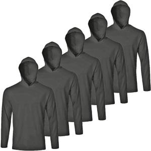 Mens Active Athletic T-Shirts Set Long Sleeve UPF 50+ Sun Protective Quick Dry Hoodies Workout Shirt 5 Pack (Gray, L)