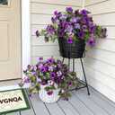 2PCS Artificial Petunia Flowers for Outdoors, Fake Flowers for Outdoor Planters UV Resistant Faux Silk Petunias for Garden Porch Yard Balcony Patio Realistic Home Kitchen Decor(Double Purple)