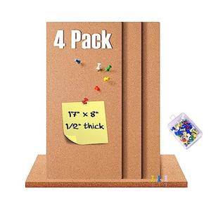 GARDYUE 4 Pack Cork Bulletin Board 17"x8" - 1/2" Thick Cork Board Tiles,Self-Adhesive Frameless Cork Tiles Wall Decor for DIY, Office, School and Home Decor