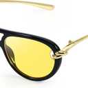 Oversized Aviator Sunglasses for Women with Gold Temples Trendy Large Big Double Bridge 2025 Designer Ladies Shades (A- Black/Yellow)