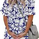 PYGFEMR Women's Short Sleeve Babydoll Dress Button Down Dresses with Pockets (Blue, M)