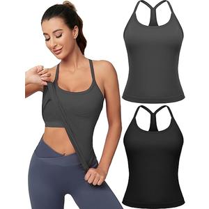 Workout Tank Tops for Women with Built in Bra, Sleeveless Gym Tops Seamless Racerback Athletic Yoga Shirts 2 Pack S Workout Tank Tops for Women with Built in Bra, Sleeveless Gym Tops Seamless Racerback Athletic Yoga Shirts 2 Pack S