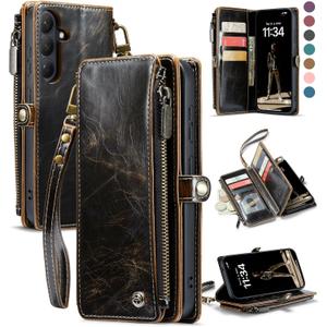Defencase for Galaxy S26 Plus/S26+ Case Wallet with RFID Blocking Card Holder for Women Men, Elegant Leather Magnetic Snap Flip Strap Zipper Wallet Phone Cases for Samsung Galaxy S26 Plus 6.7", Coffee