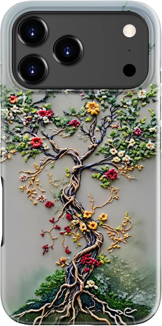 for iPhone 17 Pro Max Case - Wireless Charging Compatible - Dual-Layer Hard Shell + Silicone Cover - Shockproof Protective Phone Case with Trendy Designs for Women - Tree of Life