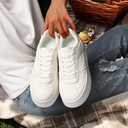 Chouiss Sneakers for Women, Stylish Thick Soled Breathable White Walking Shoes, Non Slip, Lightweight, Comfortable, Soft Sole, White, Size 6.5