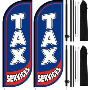 Mindsoft 2 Sets 7 ft Income Tax Service Feather Flag with Flagpole and Ground Stake, Tax Service Advertising Feather Banner Financial Flag Sign for Accountant Offices Accounting Businesses