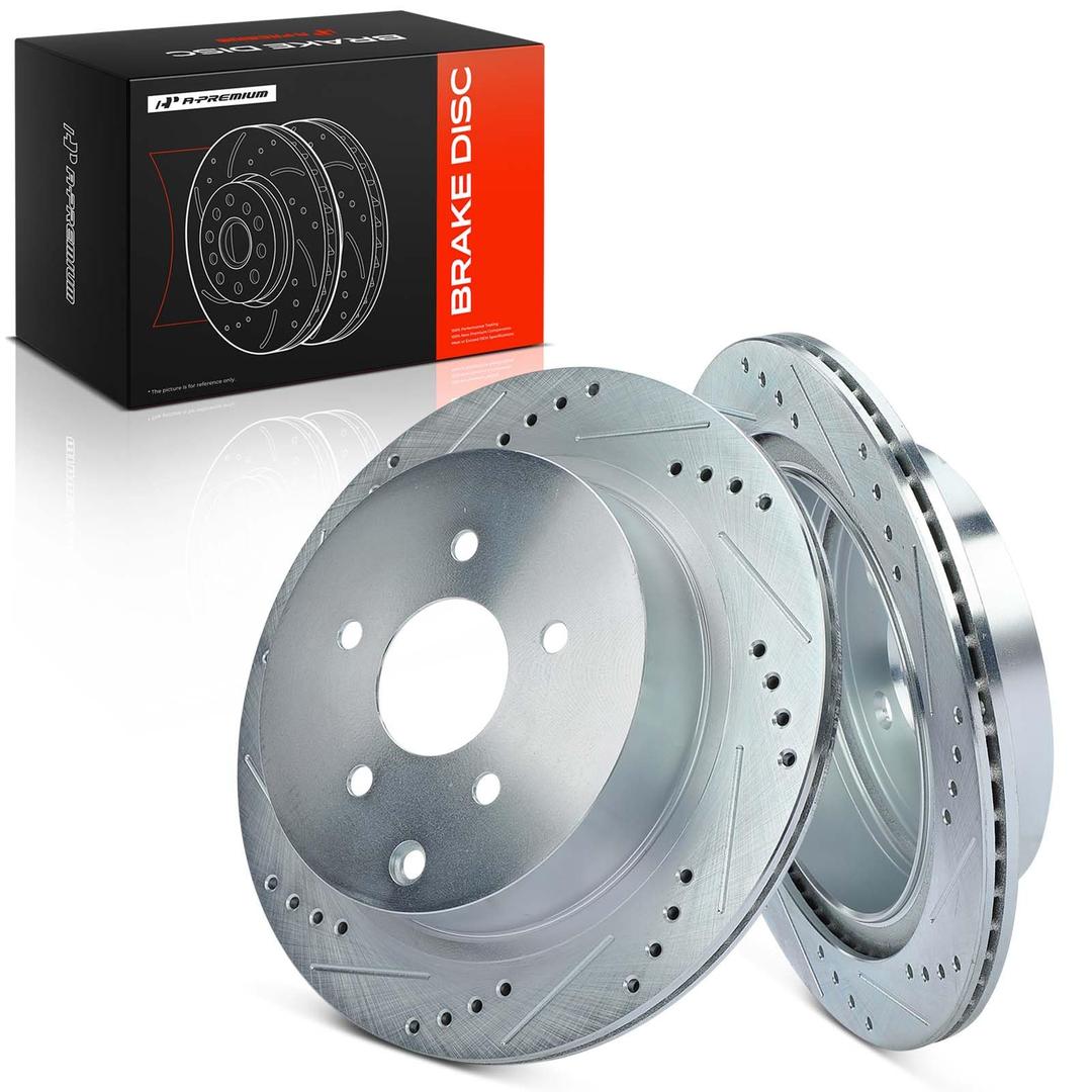 A-Premium 12.23 inch (310.6mm) Rear Drilled and Slotted Disc Brake Rotors Compatible with Select Nissan and Infiniti Models - Pathfinder 2013-2019, Quest, Murano, Q50, Q60, Q70, FX35, FX37, M37