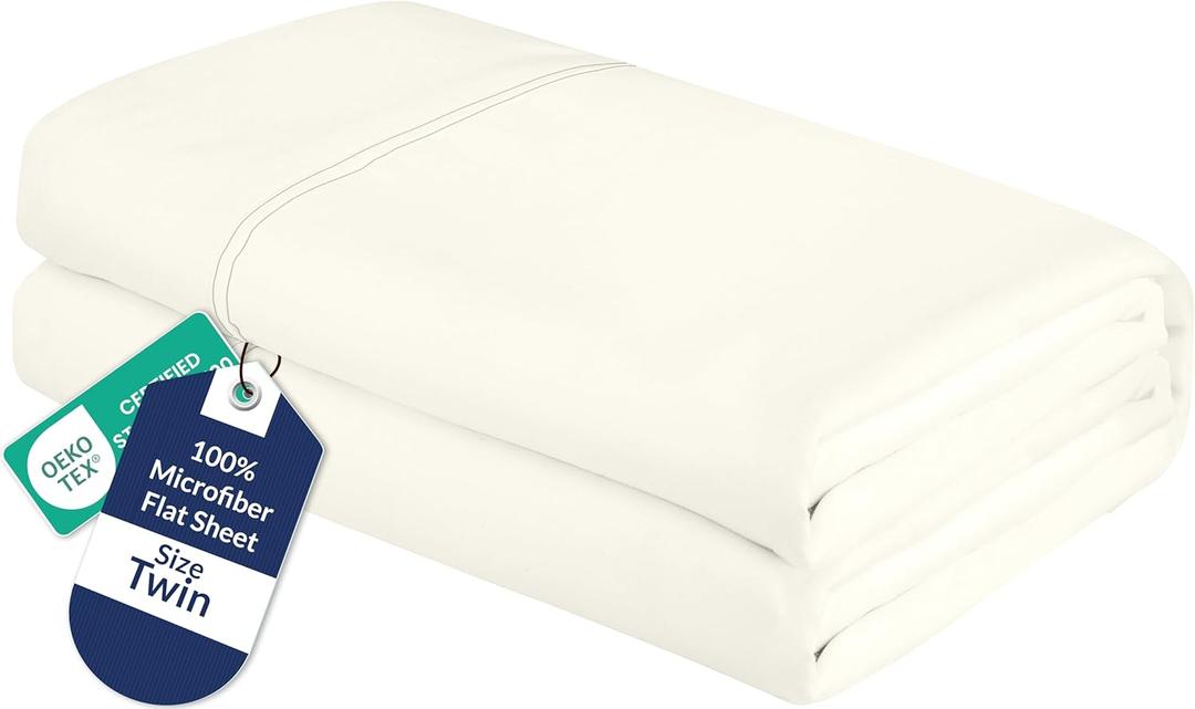 Royale Linens Twin Flat Sheet - Ultra Soft Brushed 1800 Microfiber Flat Sheets Only - Wrinkle Free & Stain Resistant - Hotel Quality Top Sheet for Bed (Twin, Ivory)