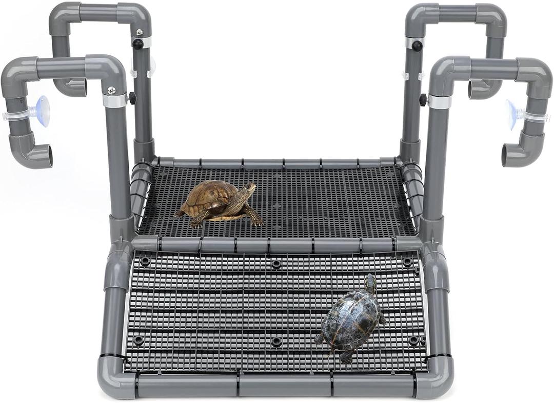 SKARUS Extra Large Hanging Turtle Basking Platform, 13.4"-19 Wider Turtle Dock with Ramp, Basking Area for Aquarium Tank Adjustable Height (7.9"-13.9') Non-Slip PVC Ramp & Above Water Dry Area