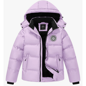 Kids Winter Coat Warm Fleece Thermal Padded Jackets with Detachable Hood Outdoor Puffy Jacket with Zip Pockets Size XL