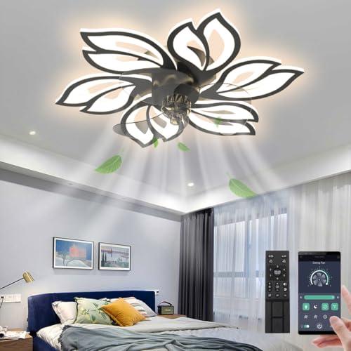 BESKETIE 25.6" Bladeless Ceiling Fan with Lights Remote Control, Modern Low Profile Ceiling Fans with Lights, Dimmable 3 Color 6 Wind Speeds LED Ceiling Fan for Bedroom, Living Room, Kids Room - Black 