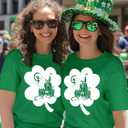 2 x St Patrick's Tshirts for Women - Irish Shamrock T Shirt Lucky Funny Tees Crewneck Sleeve Top Cute Print Tops (Green, XL)