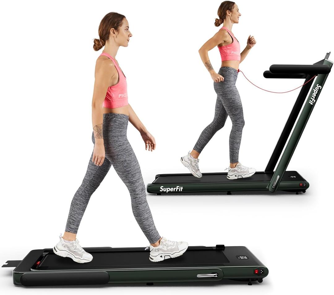 Goplus 2 in 1 Folding Treadmill, 2.25HP Superfit Under Desk Electric Treadmill, Installation-Free with Remote Control, APP Control and LED Display, Walking Jogging for Home Office (Dark Green)