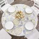 Round Vinyl Fitted Tablecloth with Flannel Backing Elastic Edge Design Table Cover Waterproof Oil-Proof PVC Table Cloth Stain-Resistant Best for 37"-44" Round (Floral)