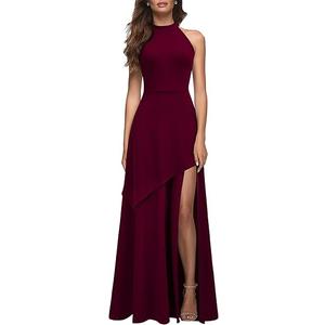 MUSHARE Women's V Neck Sleeveless Split Formal Dress Cocktail Party Prom Long Dresses (Medium, Burgundy)