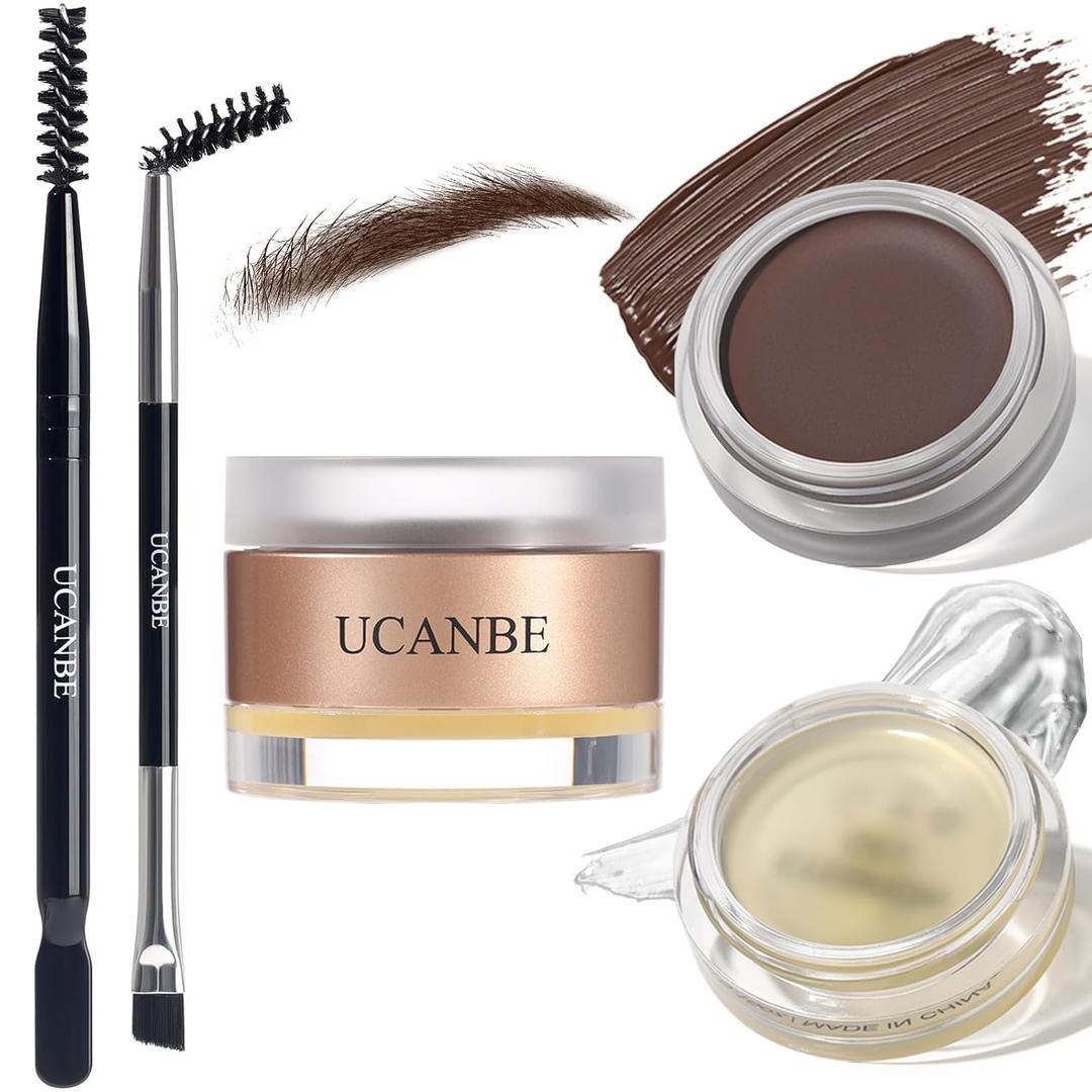 UCANBE Waterproof Eyebrow Gel + Eyebrow Styling Wax 2 in 1 Makeup Kit with 2 Pcs Dual-ended Adjustable Freely Eyebrow Brush Makeup Long Lasting Eyebrows (01 Gel/Brown Pomade, Standard)
