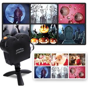 Halloween Window Projector, Outdoor Christmas Projector, Halloween Led Holographic Projection Lamp, 6 Halloween Movies, 6 Christmas Movies, for Window Garden Halloween Christmas Decor