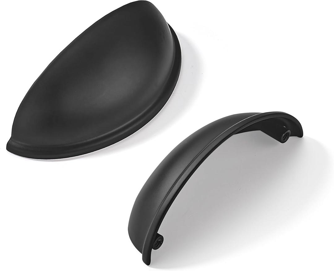 Khtumeware 10 Pack 2-1/2" Drawer Pulls Matte Black Cabinet Cup Pulls Kitchen Hardware Cabinet Handles Drawer Handles Knobs 2.5 inch Hole Center