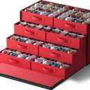 SONGMICS Large Christmas Ornament Storage Box, with Side Open, Stackable Christmas Storage Container with Lid, 8 Drawer Trays, 600D Oxford, 3-Inch 128 Slots, Cherry Red URFB038R01