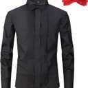 Men's Tuxedo Dress Shirt Wing Collar Front Pleat French Cuffs with 2 Bow Ties Button Down Shirts (Black, L)