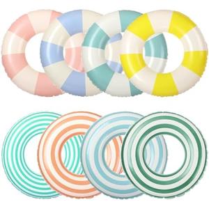 Libima 7 Pcs Inflatable Pool Floats for Adults, Swimming Rings Swim Tube Pool Rings Floaties for Adults Hawaiian Beach Party Decorations