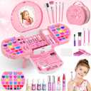 PERRYHOME Kids Makeup Sets for Girls 5-8, 57 Pcs Washable Real Cosmetic Set, Non-Toxic Toddler Makeup Toys, Girls Makeup Kit, Princess Toys & Birthday Gifts for 3 4 5 6 7 8+ Years Old (Pink)