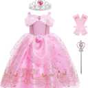 Princess Aurora Costume for Girls Birthday Party Dress Halloween Cosplay Outfit with Accessories for 3T-12 (4T-5T)