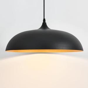 Large Pendant Light Fixtures Ceiling Hanging, 17.7" Dome Pendant Lights,Black and Gold Finish Lighting Fixture,Adjustable Pendant Lamps for Living Room,Dining Room,Kitchen Island