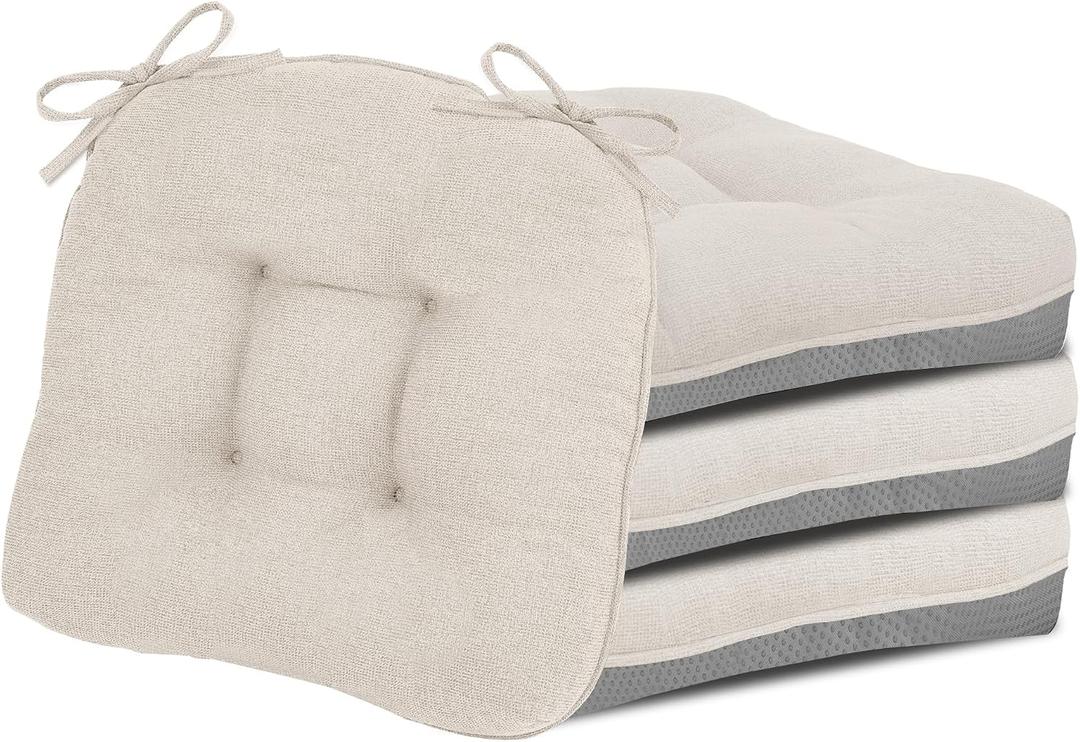 D-Shaped Chair Cushions, 4" Thick Dining Chair Pads Machine-Washable, Seat Cushions for Chair 18" x 18", Set of 4 18-Beige-4