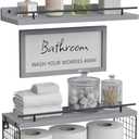 WOPITUES Floating Shelves for Wall Decor Sign, Bathroom Organizers and Storage, Bathroom Shelves Over Toilet with Metal Guardrail-Modern Grey