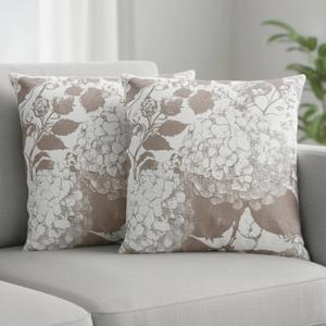 MAMYL Set of 2 Linen Floral Pillow Covers, Hydrangea Pattern Throw Pillow Covers, Boho Vintage Cushion Covers for Sofa, Living Room, Bedroom, Farmhouse Decor (Light Brown, 24''X24'')