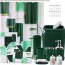Bathroom Set - Dark Green Bathroom Accessories Set, Bathroom Sets with Shower Curtain and Rugs, Green Shower Curtain Set with Bathroom Trash Can, Soap Dispenser, Soap Dish for Home Decor (Plaid Green & Silver)