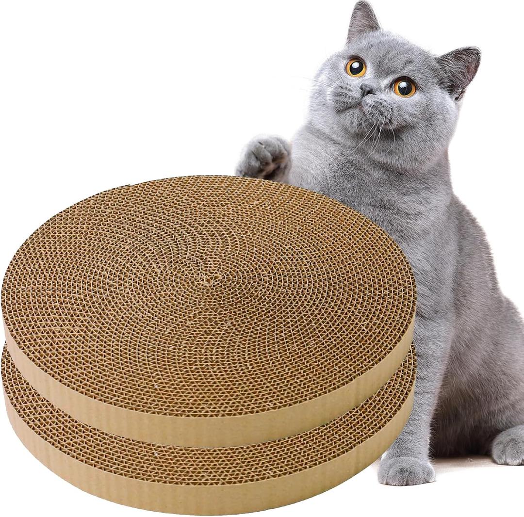 2Pcs Round Cat Scratcher Refill, 10 Inch Diameter Cardboard Cat Scratching Board Circle Replacement Pads for Indoor Cat Toy