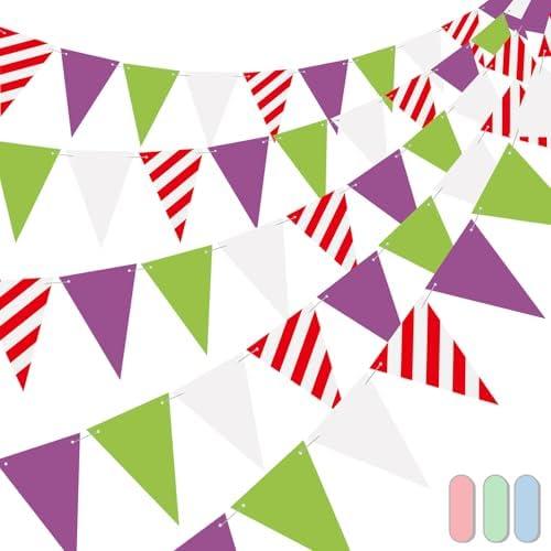 SmoothNovelty 5 Pieces Birthday Party Decorations Cartoon Party Decorations Banners Themed Birthday Decor Purple Green White Triangle Pennant Flag Garlands