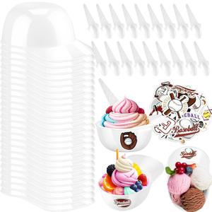 MEEZY 50 Set Baseball Helmet Ice Cream Bowls with 25 Mini Dessert Cups and 25 Spoons, 8oz Reusable Baseball Cap Snack Dessert Cup Bowls Baseball Party Favors for Kids Sports Birthday Party Supplies