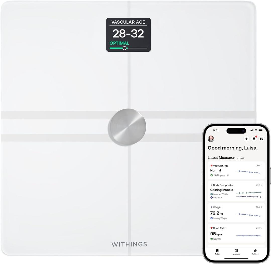 WITHINGS Body Comp WLAN Smart Scales with Full Body Analysis Including Fat Content, Muscle Mass, Bone Density, Visceral Fat, Digital Personal Scales/Body Fat Scales with Bluetooth