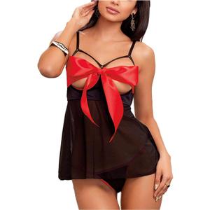 JuicyRose Unwrap Me Babydoll Red Bow Lingerie Set Sleepwear (3X-Large)