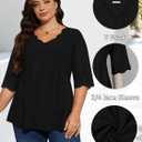 Plus Size Tops for Women 3/4 Lace Sleeve Shirts V Neck Blouses Casual Loose Tunic Tops to Wear with Leggings (XXXL)